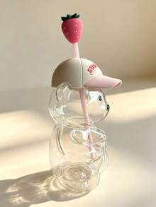 Cross-Border Co-Branded Bestseller Strawberry Bear Shaped Glass Straw Cartoon Transparent Coffee Cup - Multicolor - View 2
