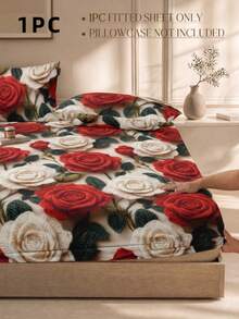 1 buah Sprei Fitted Motif Mawar 3D Merah & Krem, Pelindung Kasur, Penutup Kasur, Sprei Fitted, Lembut & Bernapas, Cocok untuk Semua Ukuran Kasur - Twin, Full, Queen, King, Kantong Dalam Hingga 11,8 Inci, Dapat Dicuci dengan Mesin. Musim Kembali ke Sekolah, Perlengkapan Asrama - Merah - View 4