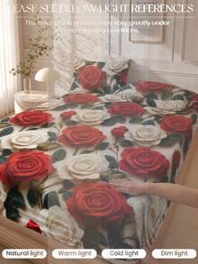 1 buah Sprei Fitted Motif Mawar 3D Merah & Krem, Pelindung Kasur, Penutup Kasur, Sprei Fitted, Lembut & Bernapas, Cocok untuk Semua Ukuran Kasur - Twin, Full, Queen, King, Kantong Dalam Hingga 11,8 Inci, Dapat Dicuci dengan Mesin. Musim Kembali ke Sekolah, Perlengkapan Asrama - Merah - View 5