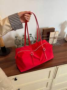 Tas jinjing dengan desain minimalis yang ramping, tali bahu yang dapat disesuaikan untuk berbagai cara membawa, ruang interior yang luas, penutup resleting untuk akses mudah, gaya kasual yang santai, desain tas selempang, cocok untuk kegiatan sehari-hari, kencan, dan belanja, mudah menyimpan berbagai barang pribadi. - Merah - View 5