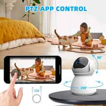 1pc/2pcs Indoor WiFi Security Camera 1080P, PTZ 355° Rotation 90° Tilt Smart Home Monitoring Camera With Two-Way Audio, Motion Detection, Sound Alarm, Baby & Pet Monitoring Camera, TF Card Cloud Storage 2.4G WiFi IP Camera - White - View 9