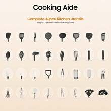 Kitchen Utensils 40Pcs Set Kitchen Utensils Silicone Cooking Cutlery  Stainless Steel Kitchen Utensils Set Kitchen Non Stick Spatula Turner Cookware Cooking Tools - Black - View 2