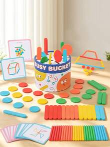 Multifunctional Rainbow Stick Sorting Educational Bucket, Graphic Puzzle Card Matching And Stick Throwing Sorting Game, Color Recognition And Number Enlightenment, Hand-Eye Coordination Training, Home Early Education And Classroom Teaching Tool, Birthday And Holiday Gift For Boys And Girls Children - Multicolor - View 6