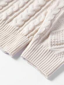 Atasan Sweater Rajut Kabel Gaya Preppy Minimalis Elegan Polos Kasual Sehari-hari untuk Wanita, Pakaian Musim Gugur dan Musim Dingin - Aprikot - View 7
