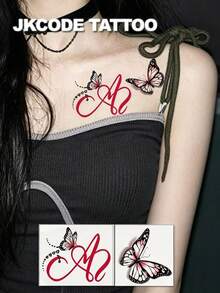 JKCODE TATTOO 2 Buah Stiker Tato Temporer 3D Realistis dengan Huruf M, Huruf A, Huruf K, Dapat Dicuci, Motif Mawar dan Huruf, untuk Bahu dan Lengan. Desain Manis, Keren, dan Romantis. Stiker Tato Cetak Berwarna Sederhana, Menggemaskan, dan Unik, Tahan 3-5 Hari. - MultiWarna - View 5