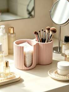 1pc Striped Makeup Storage Box, Cotton Swab Holder, 2-In-1 Bathroom Cotton Swab Box, Countertop Organizer, Decorative Storage, Modern Cream Style New Home Gift, Suitable For Bathroom, Vanity, Bedroom, Makeup Room, Dorm, Bathroom Storage Box, Decorative Ornament, Other Storage Rack, Desktop Organizer, Halloween, Christmas, Housewarming Gift - Multiple Styles - View 9