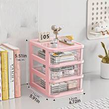 3-Layer/4-Layer/5-Layer Stackable Mini Storage Drawers, Plastic Vanity With Drawers, Suitable For Arts And Crafts, Small Tools, Sewing Accessories, Stationery And Hardware, Pink Frame - View 4