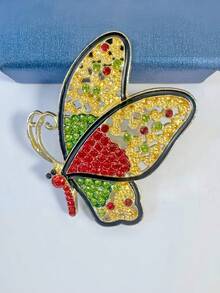 1pc Fashion Metal Insect 3D Butterfly Rhinestone Brooch Lapel Pin Decorative Multi-Purpose Pin For Women - Multicolor - View 5