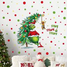 The Grinch 1 Set Pegatina de Pared de Película de Dibujos Animados Decoración Navideña Papel Tapiz Monstruo Verde Árbol de Navidad Calcomanía de Ventana Pegatina de PVC, Calcomanía de Ventana de Monstruo Verde de Dibujos Animados, Adecuado para Decoración de Fiesta y Cumpleaños, Decoración Popular de Vacaciones y Fondo Fotográfico; Regalo de Navidad Favor de Fiesta - Multicolor - Ver 4