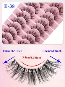 ENCHUW 10對貓眼睫毛 透明梗 3D捲翹 自然濃密 凌亂感漫畫風 假睫毛 軟梗 - 黑色 - 查看 2