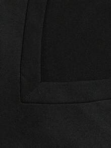 minisummer Women's Elegant Autumn Black V-Neck Long Sleeve Cropped Top, Eyelash Lace Hem Fitted Basic Blouse, Suitable For Casual Wear - Black - View 5