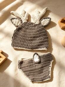 Holiday Photo Props Baby Red Knit 3 Pieces Set Newborn Gift Christmas Theme/100 Days/Full Moon/Memorial/New Year Gift Box Apple Baby Outfit Baby Party Gift - Multicolor - View 6