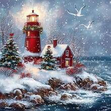 1PC DIY 5D Diamond Painting Kit Christmas Theme Lighthouse Pattern - Round Full Diamond Art Mosaic Craft, Home Wall Decor, Unframed - No Frame - View 8