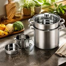Stainless Steel 6L Steamer Pot With Double Tier And Glass Lid, Multi-Purpose Healthy Cooking Steamer, 21.5 Cm Diameter, 29.5 Cm Height, Silver Color - View 7
