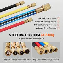 4 Way AC Gauge - AC Manifold Gauge Set For R134A R22 R12 R410A Refrigerant, Freon Gauges With 5ft Hoses, Couplers, Can Tap Works On Car Auto Freon Charging And Evacuation - For R134A R22 R12 R410A - View 4