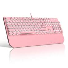 MageGee - STORM Punk Wired Mechanical Keyboard, 104 Tombol, Saklar Biru, Tutup Tombol Bulat Retro dengan Sandaran Pergelangan Tangan Magnetik, Anti-Ghosting, Lampu Latar Warna Solid/Pelangi yang Dapat Diatur, Tersedia Berbagai Warna, Cocok untuk PC/Laptop/Rumah/Gaming/Hadiah - View 15