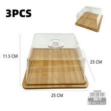 3 Packs Food Serving Platter Set, Natural Bamboo Base Tray With Clear Plastic Dome Lid, Multi‑Shape & Multi‑Size Dust‑Proof Display Stand, Perfect For Cakes, Cookies, Cheese, Fruit And Home Party Food Display - 3-piece Bread Box Set - View 17