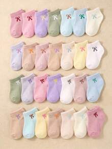12/24 Pairs Random Color Bow Ankle Socks, Halloween Toddler Girl Style, Newborn Baby Girl Autumn Essential, Princess Style Infant Baptism Gift - Multicolor - View 2