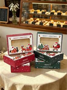 4pcs/12pcs/24pcs Christmas Window Gift Boxes, Printed Santa Claus & Reindeer Gift Empty Boxes, Holiday Party Gift Packaging For Cookies, Snowflake Crisps, Candy, Desserts Storage - View 6