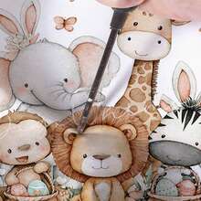 1pc Soft Fresh Watercolor Style, Elephant, Lion, Giraffe, Little Monkey Gathered, Low Saturation Soft Color Palette Universal Storage Basket [Includes Stainless Steel Frame] - View 3