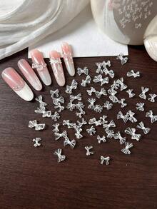 50pcs Mixed Transparent Moonlight Bow Nail Rhinestone Double Pleats Ballet Bowknot 3D Nail Charms Mixed Styles Lace Bow Nail Decoration - Multicolor - View 3