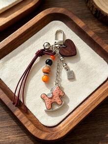 Vintage Wooden Horse Heart Keychain, Handmade Beaded Leather Rope Pendant, Versatile Bag Charm Accessory Small Gift, Suitable For Backpack Charm, Daily Bag Decoration, Holiday Party Gift, Back To School Gift, Women's Keychain, Car Keychain, Keychain Making Materials, Men's Keychain, Backpack Charm Keychain, Keychain, Keychain Pendant, Keychain Coin Purse, Bulk Keychains, Keychain Set, Keychain Accessories - Multicolor - View 1