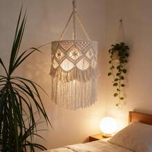 1 buah Kap Lampu Makrame Gaya Bohemian, Lampu Gantung Dekorasi, Kap Lampu Tenun Buatan Tangan, Kap Lampu Rumbai, Seni Serat, Dekorasi Gantung - Lampu dan Adaptor Daya Tidak Termasuk - Seperti yang ditunjukkan pada gambar - View 7