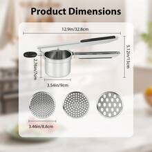 Potato Ricer Masher, 15oz Stainless Steel Press,2 Disc Cups - Silver - View 3