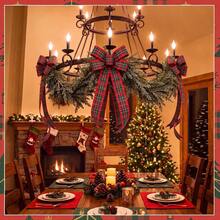 1 Set DIY Christmas Chandelier Garland Decorations Included Artificial Pine Garlands And Green Red Plaid Ribbons Xmas Dining Room Table Decoration For Christmas Theme Holiday Party Backdrop Centerpiece - Decorative Pendant - View 6