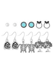 TopHanqi 12 Pairs Random + 24 Pairs Random + 36 Pairs Random + 48 Pairs Random Random Multiple Pairs Earrings Set, Bohemian Turquoise Feather Water Drop Mixed Studs And Hooks With Card Earring Combination - Multicolor - View 6
