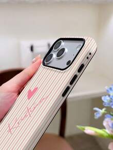 1pc Customized Minimalist Striped Letter Name Color Phone Case, 2-In-1 Glossy Film Full Coverage Hard Shell Protective Cover Compatible With Iphone 11/12/13/14/15/16/17 Pro Max - Multicolor - View 5