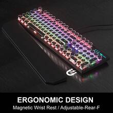 MageGee - STORM Punk Wired Mechanical Keyboard, 104 Tombol, Saklar Biru, Tutup Tombol Bulat Retro dengan Sandaran Pergelangan Tangan Magnetik, Anti-Ghosting, Lampu Latar Warna Solid/Pelangi yang Dapat Diatur, Tersedia Berbagai Warna, Cocok untuk PC/Laptop/Rumah/Gaming/Hadiah - View 10