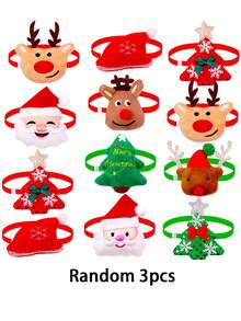 3/10Pcs Christmas Cartoon Pet Bow Ties, Santa, Reindeer & X‑Mas Tree Fabric Collar Decor, Adjustable Elastic Straps, Universal For Small‑Medium Dogs & Cats, Pet Photoshoot Props For Party, Festive Gifts To Make Pets Happy For Birthday & Christmas - Multicolor - View 9