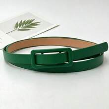 Women Minimalist Solid PU Skinny Waist Belt, Square Punch‑Free Buckle Decor Accessory For Campus Summer Fall Autumn Halloween Daily Outfit Matching - Small Bag Buckle Thin Belt - View 24