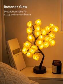LED Rose Tree Lamp Warm White Artificial Flower Bonsai Light Adjustable Branches Romantic Decorative Table Lamp Bedroom Living Room Dining Room Office Wedding Party Indoor Home Decor - A - View 10