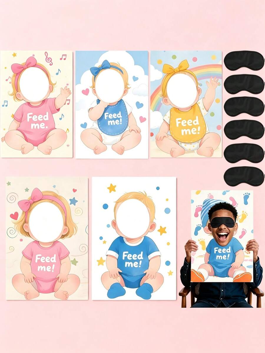 YIYIQCSJ 6-Piece "Blindfolded Feeding" Baby Shower Game - Blindfolded Baby Feeding Game, Gender Reveal Game And Party Supplies - Multicolor - View 1