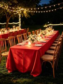 1pc Flat Rectangular Tablecloth - Stain Resistant & Wrinkle-Free Polyester Tablecloth, 150 X 259cm (Approx. 59 X 102 Inches) Suitable For Kitchen Dining/Party/Wedding Indoor And Outdoor Use (Red) - Red - View 7