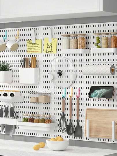 No-Drill Pegboard, Easy To Install, Thickened Wall-Mounted Design, PP Material, 11.02" X 11.02", Various Optional Accessories, Free DIY, Perfect Space Utilization Solution For Your Bathroom, Kitchen, Living Room, Office, Plastic Pegboard, Modular Pegboard Storage System, Suitable For Home Office, Craft Room, Game Room, And More