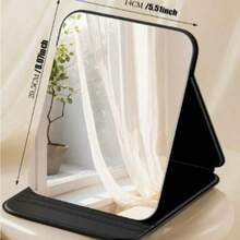 New 1pc Foldable Portable High Definition Makeup Mirror PU Leather Desktop Mirror Set, Suitable For Travel And Daily Use (Size: Large/Extra Large/Super Large) - Black - View 6