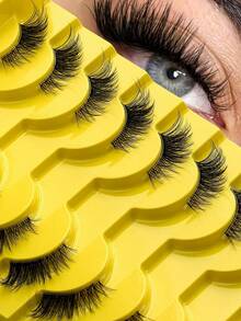 Hinarin 10 Pairs Half Lashes Wispy Clear Band 3D Cat Eye Look False Eyelashes Tail Elongated Lashes 3/4 Corner Natural Look Fake Eyelashes For Making Up Supply False Eyelashes Fake Lashes - Black - View 2