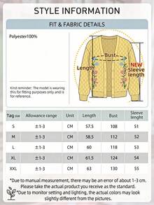 Bohemian Floral Embroidered Hollow Knit Cardigan, Casual Autumn, Lightweight Knit, Pumpkin Patch Outfit - Yellow - View 7