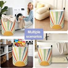 1PC Bohemian Colorful Sunflower Laundry Basket Large Foldable Hamper Portable Storage Organizer With Handles Boho Home Decor Bedroom Closet Linen Container Collapsible Washing Clothes Basket Household Essential - Multicolor - View 4