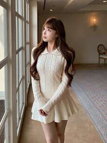 French Style Twisted Collar Knit Sweater Women Autumn Winter Short Cardigan Inner Layer Top - Apricot - View 5