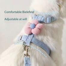 Cat Supplies, Cute Floral Cat Leash Set, Adjustable Anti-Escape Cat Harness, Outdoor Cat Walking Pet Leash - Blue - View 6