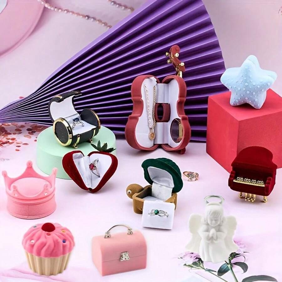 مجموعة صناديق تخزين مجوهرات مخملية إبداعية، صندوق تخزين على شكل كمان + صندوق خاتم على شكل رجل ثلج عيد الميلاد، زينة تخزين أقراط وقلادة صغيرة، مناسبة للخطوبة وعيد الميلاد وعيد الميلاد والمهرجانات الأخرى، هدية للنساء والفتيات - متعدد الألوان - مشاهدة 1