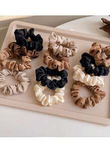 10pcs Women's Solid Color Satin Hair Scrunchies, Simple Elegant Sweet Cute Hair Accessories, Suitable For Daily Use And Holiday Gifts - Multicolor - View 3