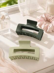 4/2pcs Avocado Green Gradient Simple Versatile Thick Hair Curler Medium 8.5cm Square Hair Claw - Multicolor - View 6