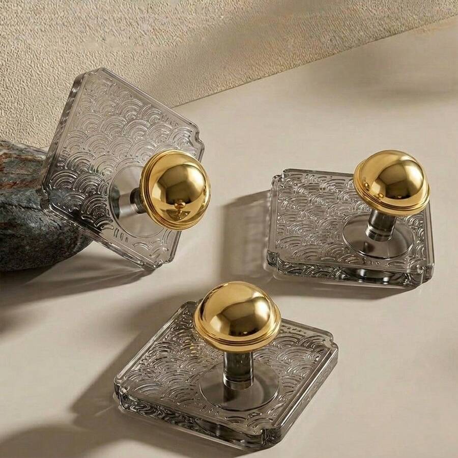 Pendurador Auto Colante Luxo Bolinha Dourada Cabideiro Moderno Adesivo Quarto Cozinha