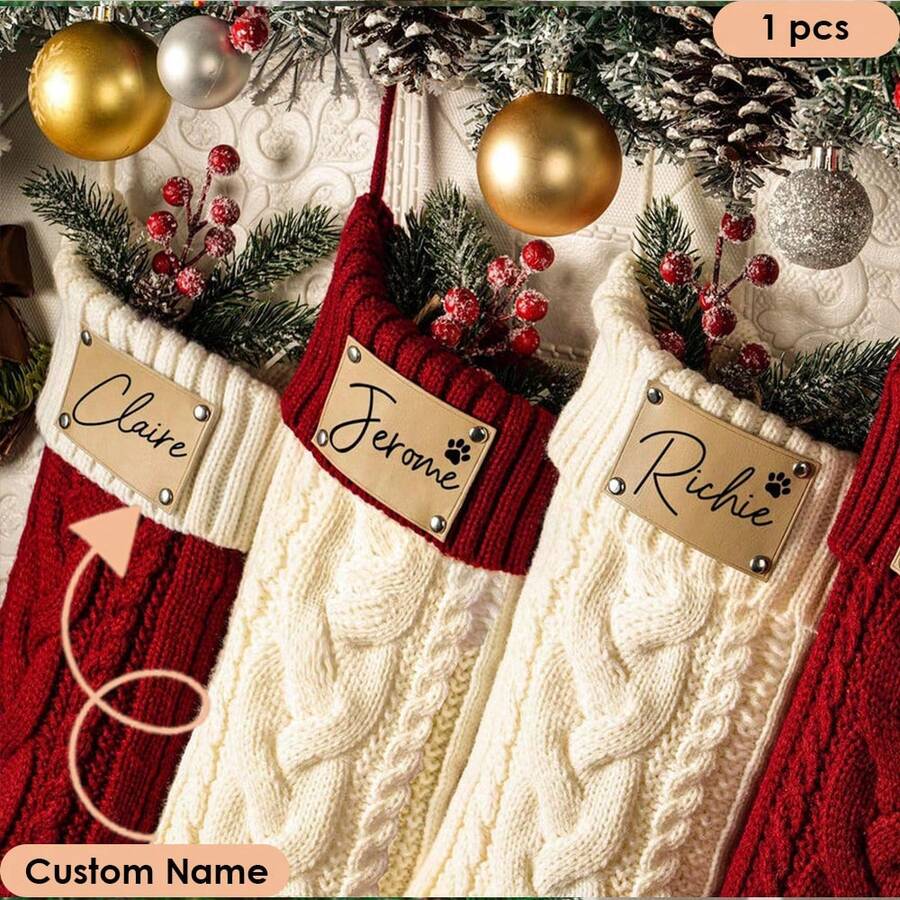 1pc Personalized Customized Christmas Stocking, Christmas Essential, Christmas Gift, Christmas Hanging Decoration, Printed Embroidery, Embroidered Christmas Stocking Set, Name Embroidery, DIY Handmade Embroidered Christmas Pattern, Handmade Sewn Christmas Gift Sock