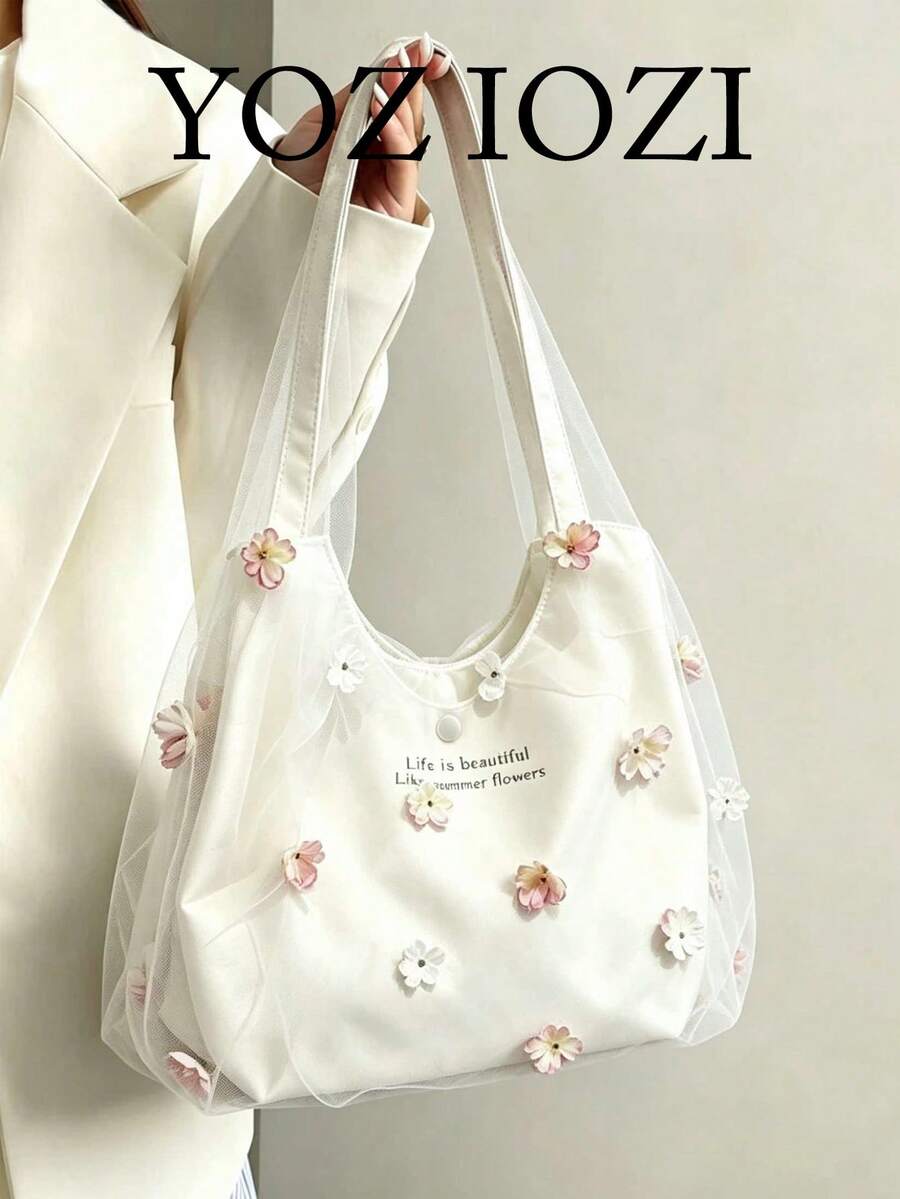 2025 New Chinese Style Embroidered Artistic Fresh Fairy Fabric Bag Shoulder Tote Bag Commuter Large Capacity Vest Bag - White - View 1